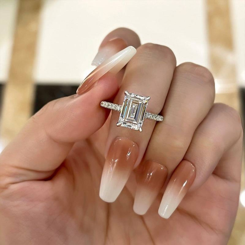 Radiant Silver Emerald-Cut Ring - image 1